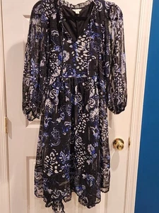 Cato NEW Black Blue Floral Paisley Balloon Sleeve Boho Romantic Dress Size XL - Picture 1 of 7
