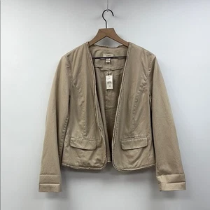 NWT Ann Taylor LOFT Twill Open Front Blazer Jacket Minimalist Neutral Tan - Picture 1 of 6