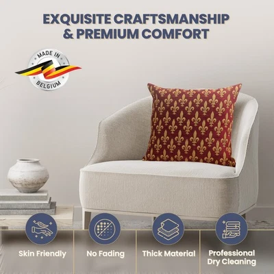 The Fleur De Lys Rouge European Cushion Cover Belgian Home Decor Pillow 18x18 in - Image 1 of 4