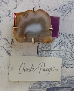 Giftcraft Charlie Paige Gray Agate Stone Slice Women's Ring Size 8 New w/ Tag - Picture 1 of 3