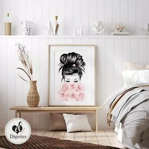 coco chanel Wall Art Print, Teenage girl wall art, roses, messy bun, designer - Picture 1 of 1