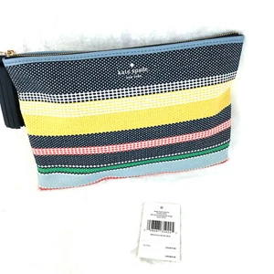 NWT Kate Spade Large Tassel Canvas Pouch, Ash Street Boardwalk Stripe Retail $69 - Picture 1 of 8