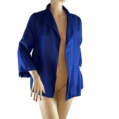 Preciosa Chaqueta Blazer EILEEN FISHER Mezcla de Lino Fluido Abierto Bolsillos Grandes! Foto 1 de 4