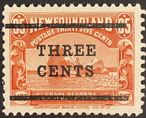 1920 SC#130 Newfoundland 3C Surcharge on Red 35C (SC#73) Stamp, VF MNH - Picture 1 of 2