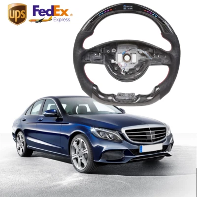 Carbon Fiber Flat LED Steering Wheel for 2016 Mercedes-Benz AMG W205 C63 S63 SL - Image 1 of 4