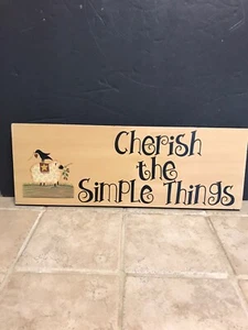 EUC Wooden Primitive Farmhouse Sign Cherish the Simple Things. Sheep, Crow, Berr - Picture 1 of 7