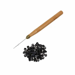 One Hook Tool with 10 Brown Silicon Micro Beads Super Easy to Install Feathers f - Picture 1 of 1