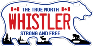 WHISTLER The True North Bear Shape Magnet Aluminum Car License Plate 3.5"x1.75" - Imagen 1 de 5