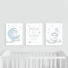 Elephant Nursery Prints Set of 3 Blue Baby Boy, Dream Big, Moon & Stars Bedroom