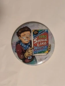 1990 Saranac Lake Winter Carnival Gary Trudeau Vintage Pin NY Placid - Picture 1 of 3