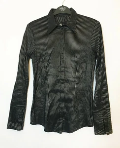 Beate Heymann Long-Sleeve Black Pinstripe Shirt with Lace Back - Size 10 - (#09) - Picture 1 of 7