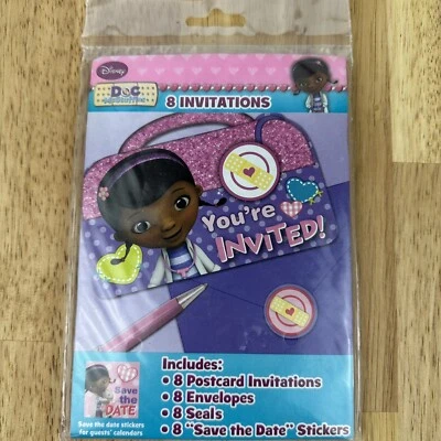 Convites e envelopes de festa de aniversário Disney Doc McStuffins pacote com 8 - Imagem 1 de 4