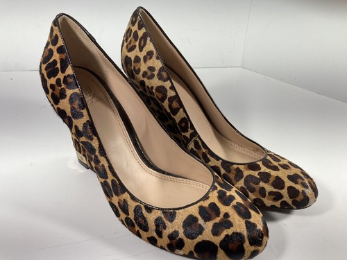 Tory Burch Astoria zeppa tacco donna taglia 10 M stampa leopardata pelle pelo di vitello
