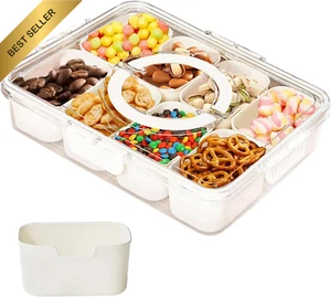 8 Compartment Snack Box Lid Handle Divided Serving Tray - Picture 1 of 12