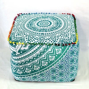 18" Inches Ombre Mandala Pouf Ottoman Foot Stool Floor Decorative Pouf Cover - Picture 1 of 3