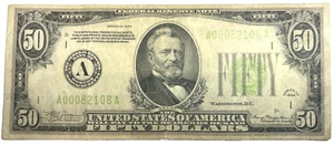 1934 $50 LIGHT GREEN SEAL FRN (A) BOSTON NICELY CIRCULATED! A00082108A - Imagen 1 de 2