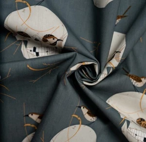 Charley Harper•Iconic•Wrented•Skulls & Wrens, Bird Fabric!100%Org!BTY• - Picture 1 of 5