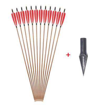 32" Bamboo Arrows Hunting Tips 5" Feather Traditional Bow Hunting Archery Target - Image 1 of 4