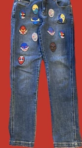 Women's blue jeans with embroidery Lucha Libre patches patches 27x27 - Picture 1 of 8