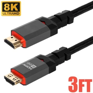 3FT HDMI 2.1 Braided Cable HDTV 8K 60Hz 4K 120Hz 48Gbps Xbox PS5 CL3 HDR VRR - Picture 1 of 6