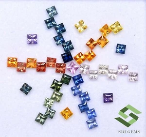 Natural Multi Sapphire Square Princess Cut 3 mm 9.06 CTS Lot 48 Pcs Gemstones - Foto 1 di 6