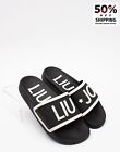 RRP€150 LIU JO Slide Sandals US7 UK4 EU37 Black Logo Flat 