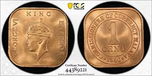 British Malaya, 1940 George VI Cent. PCGS MS 65 Red! 23,600,000 Mintage. - Picture 1 of 6