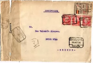 SCW 1936 Einschreiben Republikaner zensierter Vorderbrief von Coruña nach Orense (787) - Bild 1 von 2