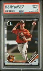 Gunnar Henderson 2019 Bowman Draft #BD22 PSA 9 MINT 1st Bowman Rookie - Picture 1 of 2