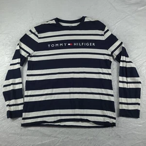 Tommy Hilfiger Shirt Long Sleeve White Blue Size L Cotton Spellout Adult - Picture 1 of 10