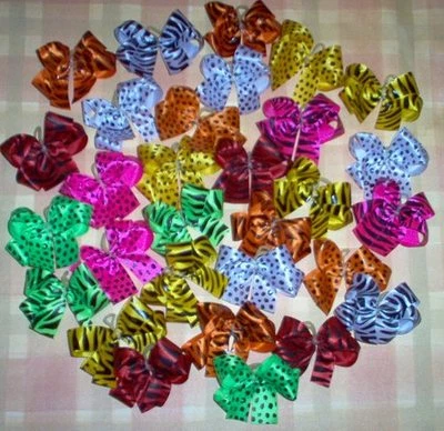 HANDMADE BY MYSELF IN THE USA 30 DBL Looped Wild Animal Print Dog Bows Yorkie Shih tzu Poodle Maltese Grooming
