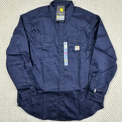 НОВАЯ мужская рубашка Carhartt FR L темно-синяя огнестойкая легкая классическая саржа 2112 - Изображение 1 из 4