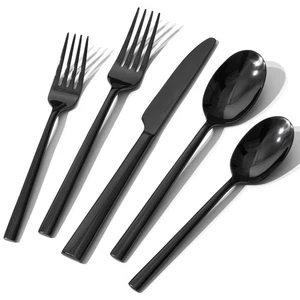 Juego de cubiertos negros, juego de cubiertos forjados de 40 piezas juego de cubiertos premium manchado... - Imagen 1 de 8