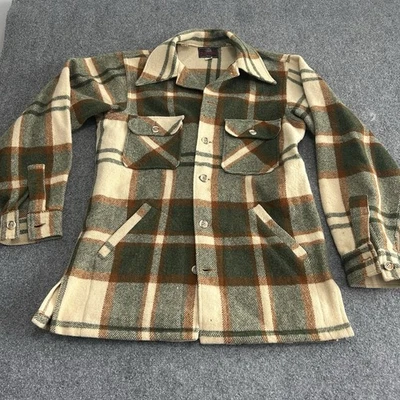 VTG JOHNSON WOOLEN MILLS WOOL  Shacket Medium Long Green Plaid  100% Wool - Image 1 of 4