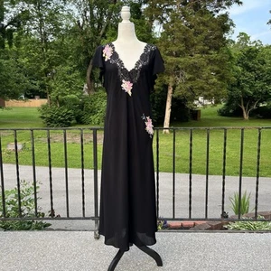 Camisón Vestido Vintage OSCAR DE LA RENTA Negro Ligero Bordado Encaje Med - Imagen 1 de 5