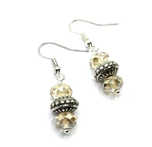 Pendientes versátiles personalizados de plata grabada Brighton beige cuentas de cristal nuevos sin etiquetas - Imagen 1 de 7