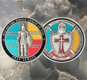 * 10 PCS Put on Whole Armor of God Ephesians 6-13-17 Bible Verse Challenge Coin* - Picture 1 of 4