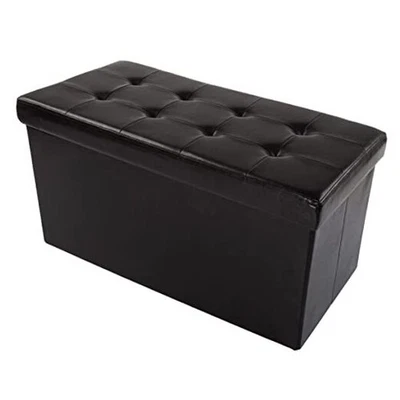 Storage Ottoman - 30-Inch Folding Faux (L) 30” x (W) 15” x (H) 15” Black - Image 1 of 4