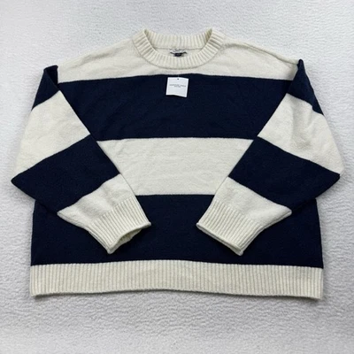 Suéter feminino American Eagle 2XL listra azul branca preppy escolar macio - Imagem 1 de 4