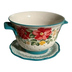 The Pioneer Woman Berry Colander Flea Market Floral Stoneware Strainer w/Plate - Picture 1 of 6