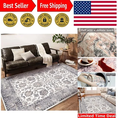 Alfombra 4x6 Suave y Lavable - Diseño Floral Boho Ideal para Hogares Familiares Foto 1 de 4