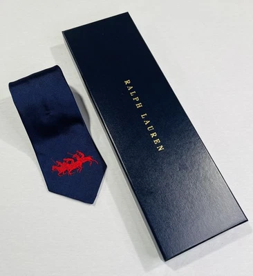 Polo Ralph Lauren Corbata de Seda Italia Azul De Colección Raro con Caja Caballos Foto 1 de 4