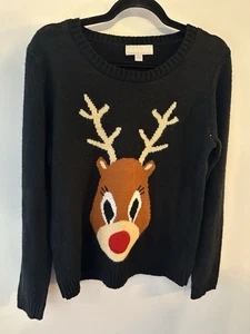 Rudolph Rentier Pullover Weihnachten Urlaub groß schwarz Vintage Carolyn Taylor - Bild 1 von 6