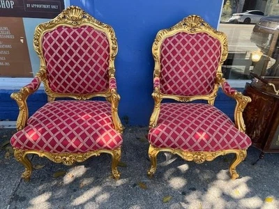 Pair of large Gilt French Antique Style Armchairs - Image 1 of 4