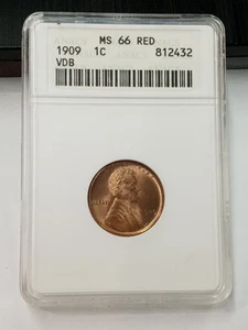 1909 1c VDB Lincoln Wheat Penny ANACS Certified MS 66 Red RD OLD SOAPBOX HOLDER - Picture 1 of 4