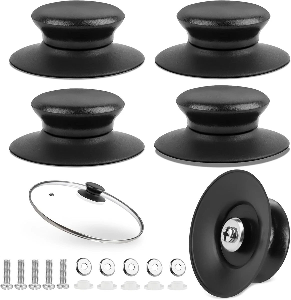 Deckelknopf Ersatz – 2 Stück, Silber/schwarz | Hitzebeständig, Für Pfannen- & Topfdeckel, Ø6,5cm