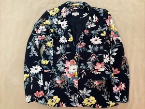 Loft Jacket Womens 4 Navy Blue Floral Career Church Polyester - Picture 1 of 5