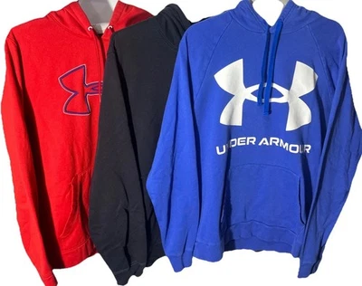 LOTE DE 3 Under Armour Sudadera con Capucha Para Hombres XL Sudadera Polar Rojo Negro y Azul 2 Tormentas Foto 1 de 4