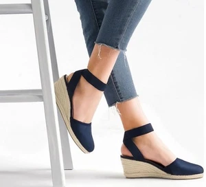 Dream Pairs scarpe donna tacco zeppa espadrillas punta blu cinturino alla caviglia taglia 11 - Foto 1 di 12