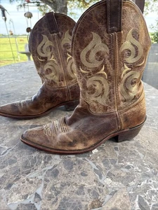 Mens Primo Distressed Justin BR103 Bent Rail Cowboy Boots Snip Toe Size 12 D - Picture 1 of 8